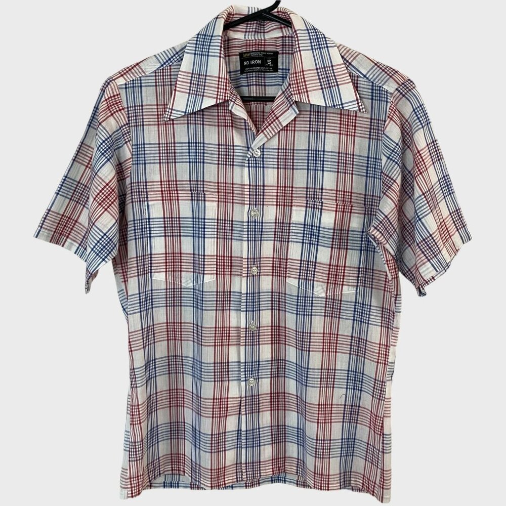 Vintage 1970's JC Penney Plaid Sport Shirt Men's Small Short-Sleeve Button-Up